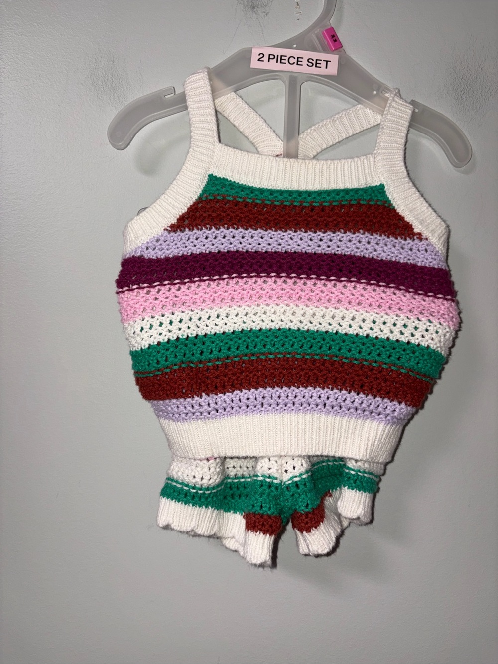 Old Navy Crochet Knit Multicolor Striped Tank Shorts Set 3-6M Girls
